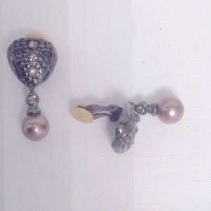Metal Clip Earrings with Drop Pearl. Approximately 1 1/2 Inches.